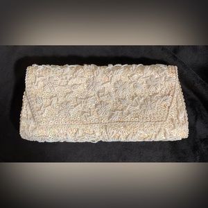Vintage / Antique Hand Beaded Clutch Ivory still stored in Original Box 1974
